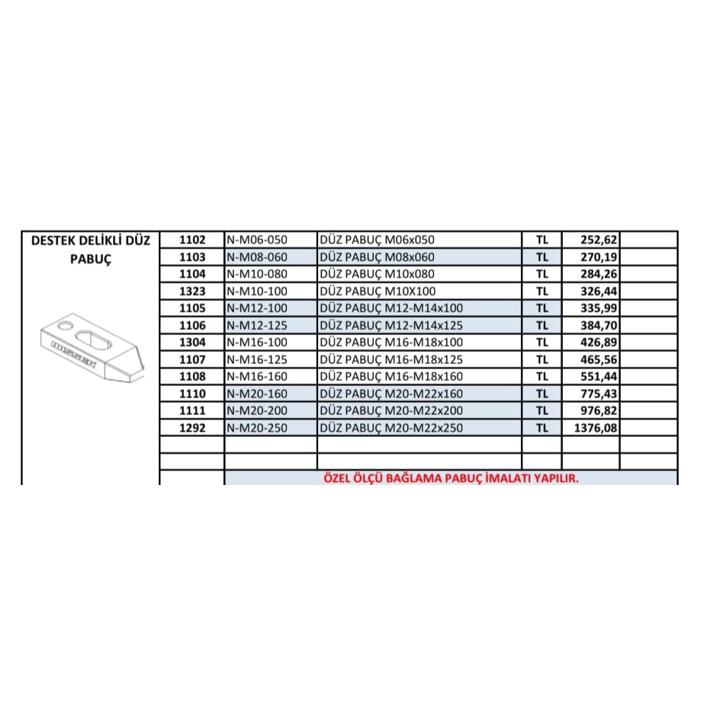 WİSSER BAĞLANTI EKİPMANLARI WİSSER Destek Delikli Düz Pabuç - M6x50 / FİYAT / DELTA TEKNİK